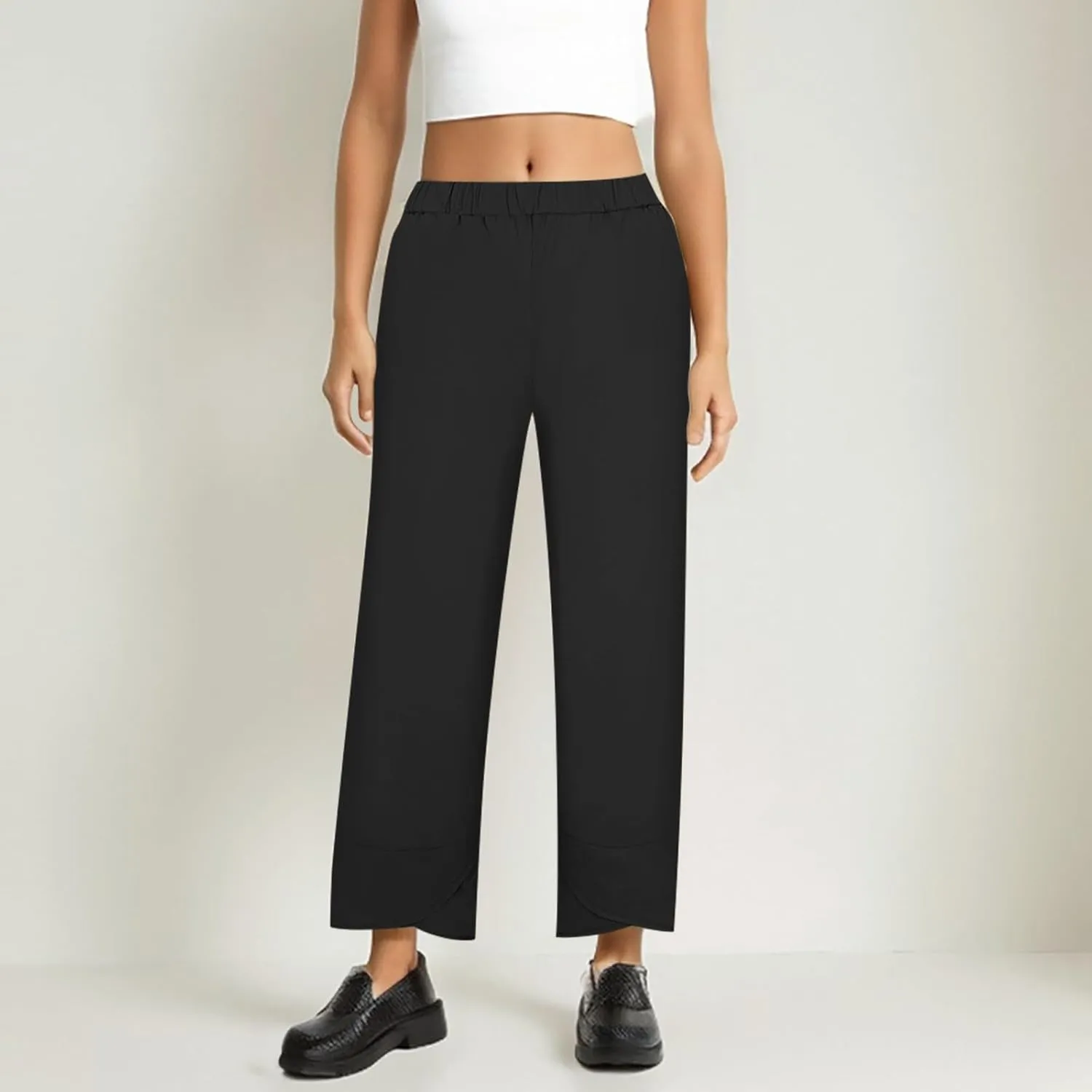 Capri Pants for Women Loose Fit Wide Leg Pants Summer Casual Cropped Pant Trendy Baggy Cotton Linen Trousers