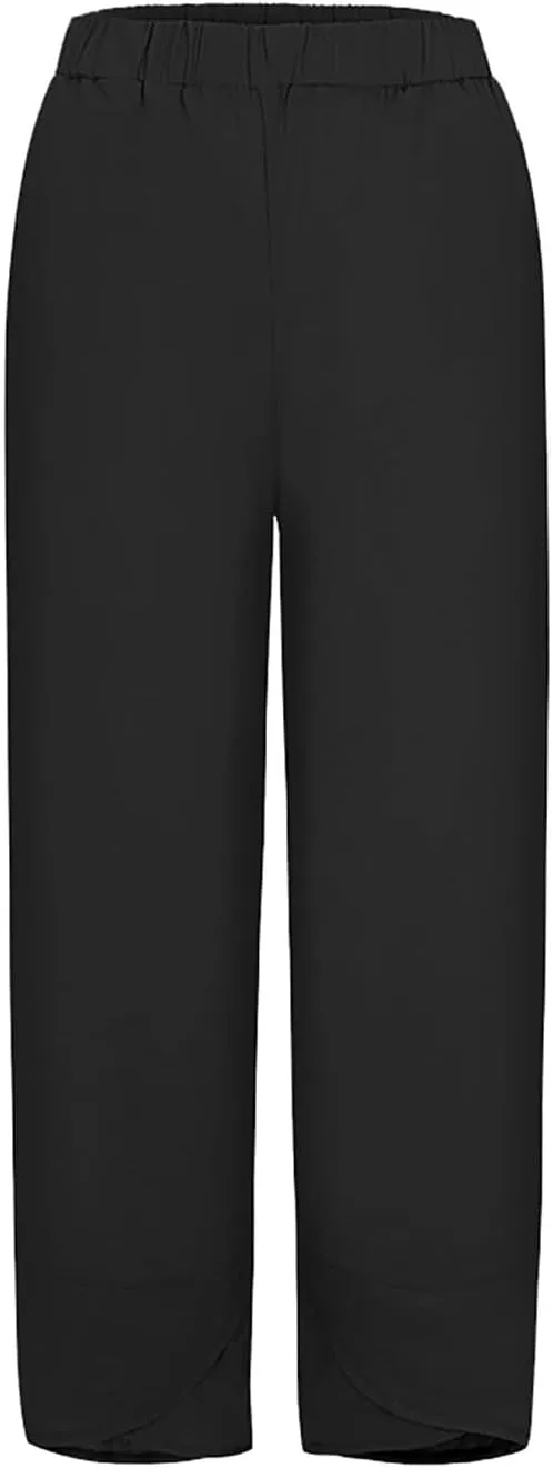 Capri Pants for Women Loose Fit Wide Leg Pants Summer Casual Cropped Pant Trendy Baggy Cotton Linen Trousers
