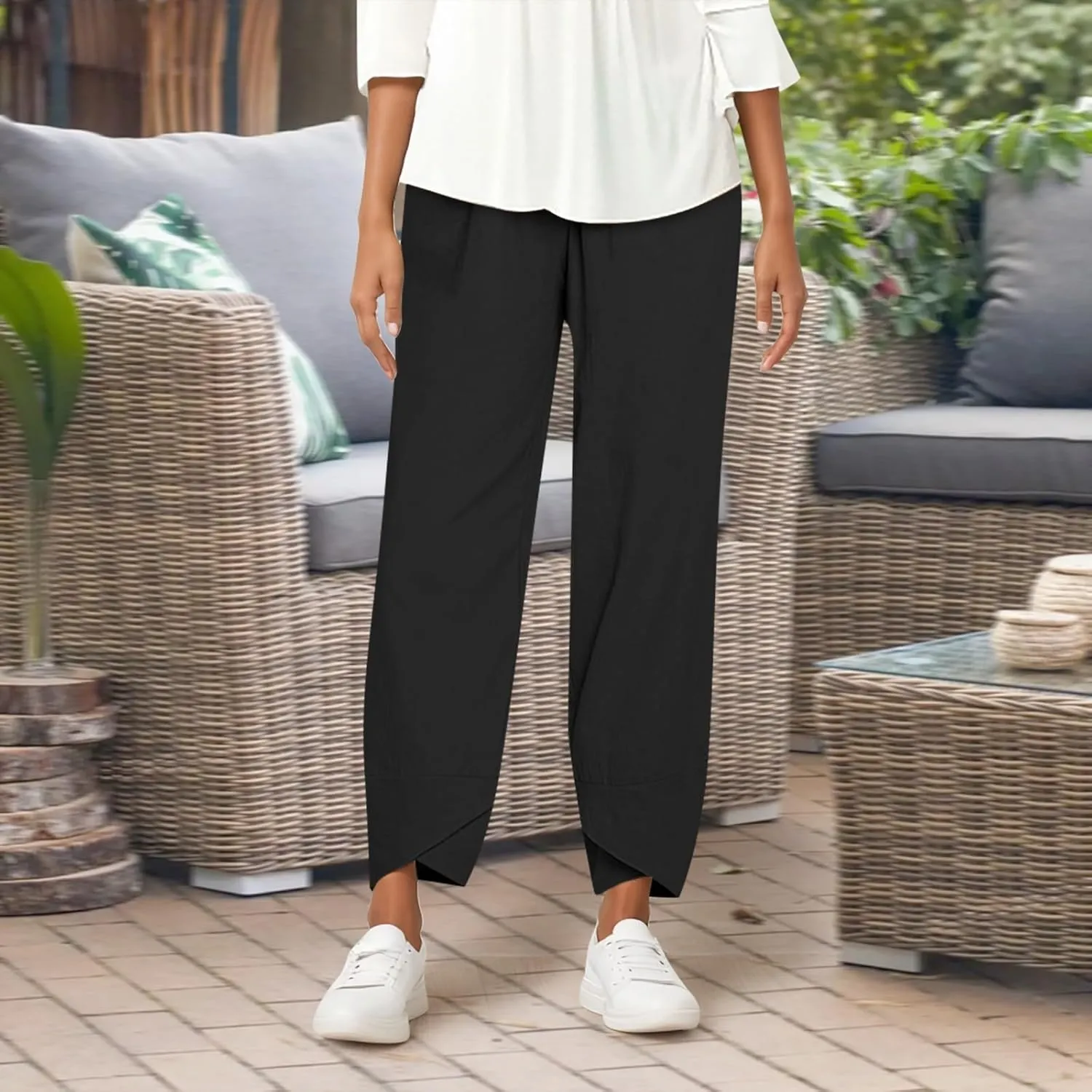Capri Pants for Women Loose Fit Wide Leg Pants Summer Casual Cropped Pant Trendy Baggy Cotton Linen Trousers