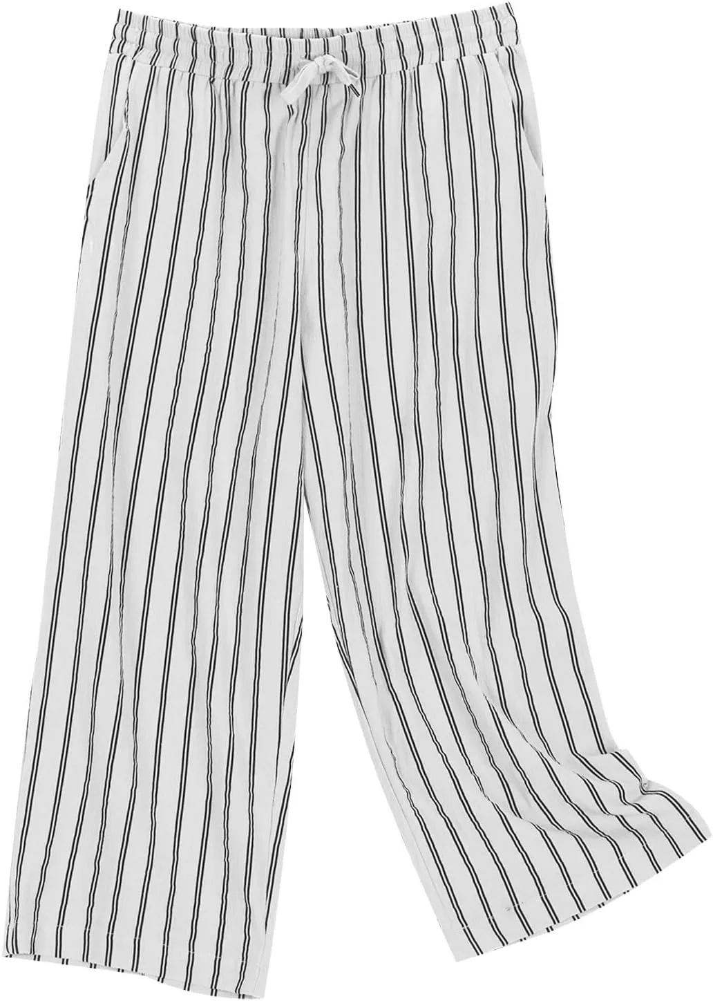 Capris for Women Fashion Casual Stripe Elastic Loose Pants Straight Wide Leg Trousers Womens Beach Vacation Outfits