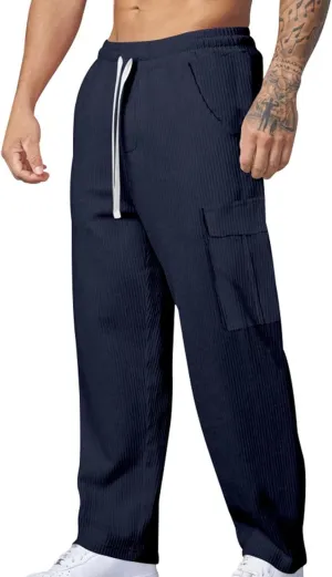 Cargo Work Pants for Men Men's Fall/Winter Loose Vintage Corduroy Wide Leg Casual Cargo Pants Pantalones De Hombre
