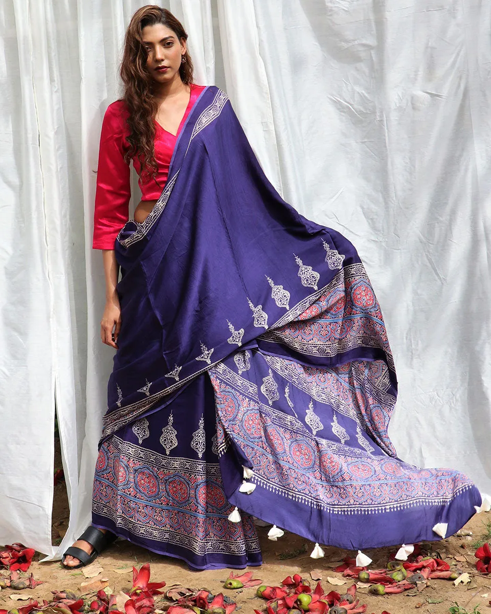 Chidiyaa Blue Modal Silk Saree with Unstitched Blouse