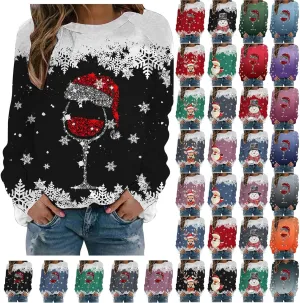 Christmas Sweatshirts for Women 2024 Fleece Graphic Oversized Crewneck Sweatshirt Casual Long Sleeve Tops Pullover