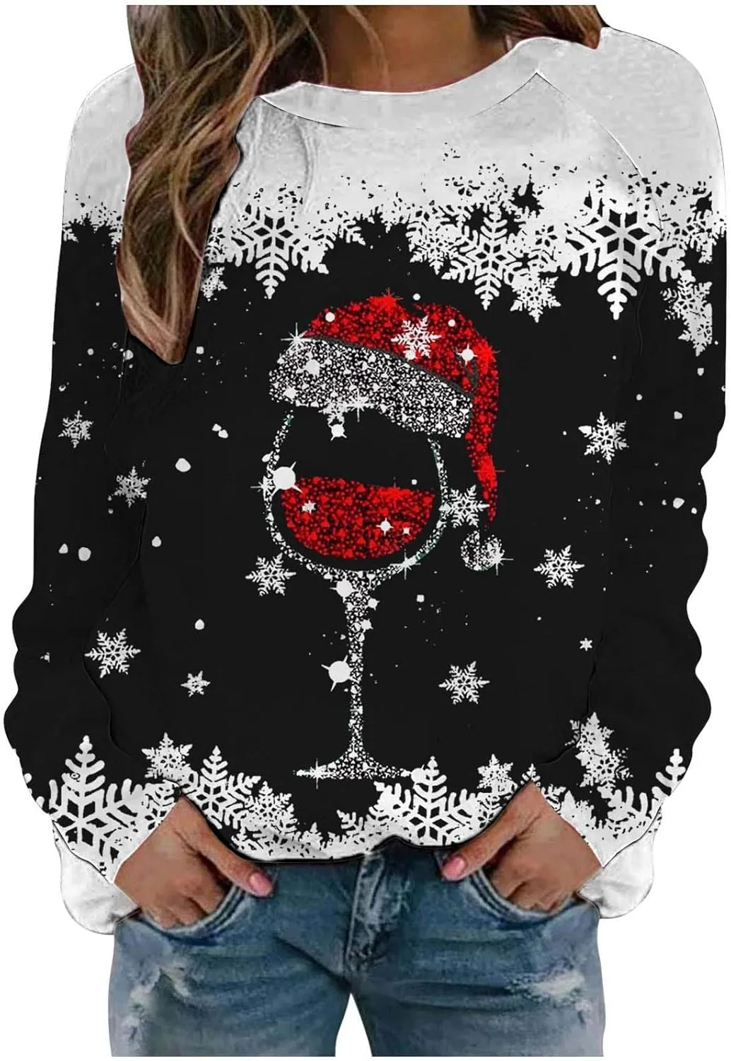 Christmas Sweatshirts for Women 2024 Fleece Graphic Oversized Crewneck Sweatshirt Casual Long Sleeve Tops Pullover
