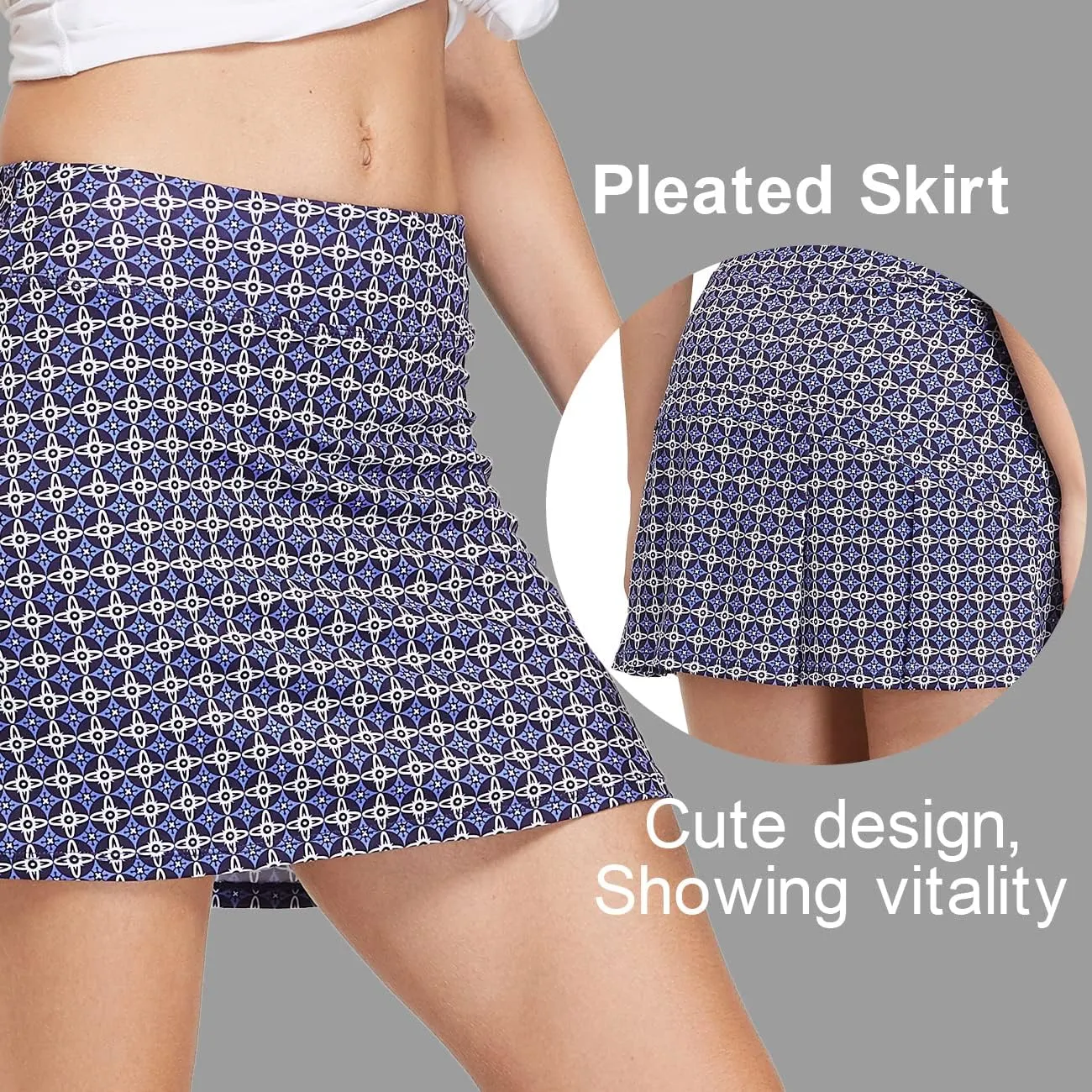 Cityoung Women's Athletic Pleated Golf Skirt with Shorts Pockets Running Tennis Workout Skorts