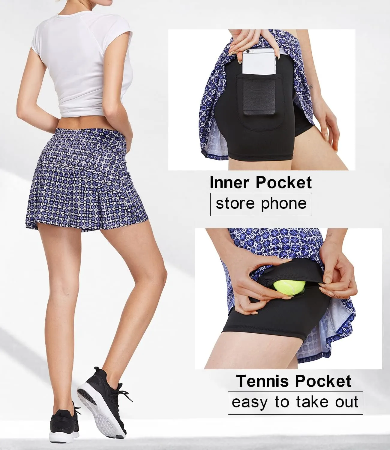 Cityoung Women's Athletic Pleated Golf Skirt with Shorts Pockets Running Tennis Workout Skorts