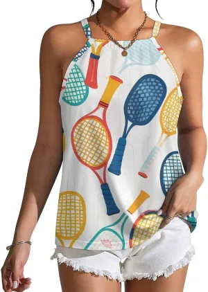 Colorful Pickles Ball Women's Tank Top Sleeveless Spaghetti Straps Tie Back Print T-shirt Tops