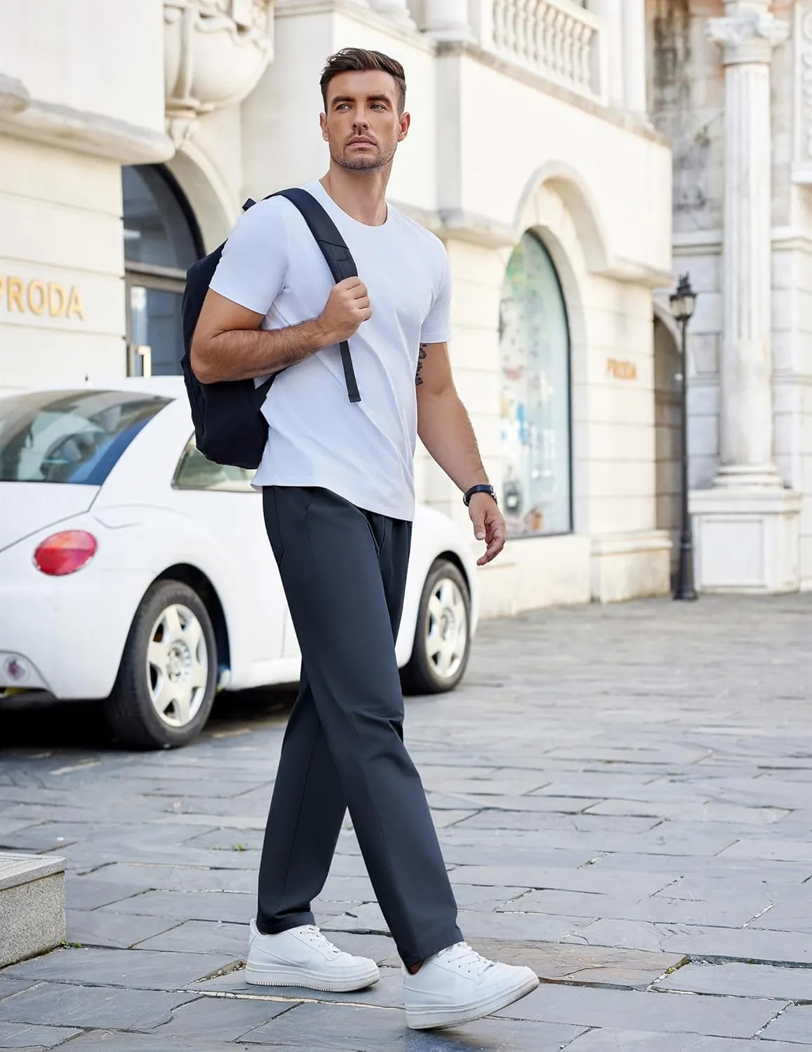 COOFANDY Men's Casual Cotton Pants Regular Fit Elastic Waist Drawstring Twill Pants Straight Leg Chino Pants