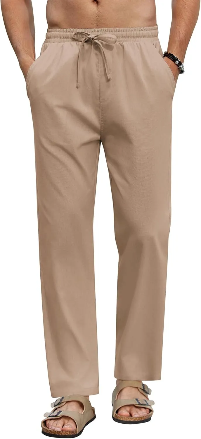 COOFANDY Men's Linen Casual Pants Elastic Waist Beach Pants Lightweight Drawstring Summer Yoga Pants