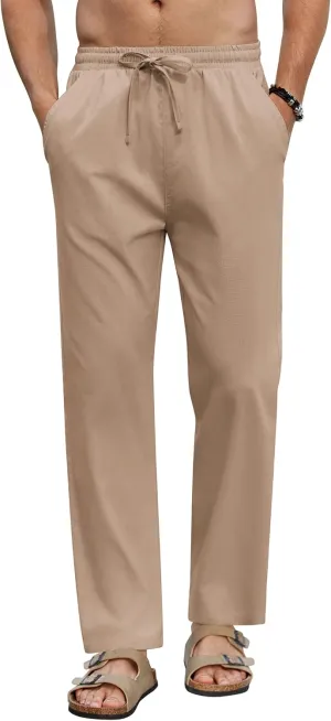 COOFANDY Men's Linen Casual Pants Elastic Waist Beach Pants Lightweight Drawstring Summer Yoga Pants
