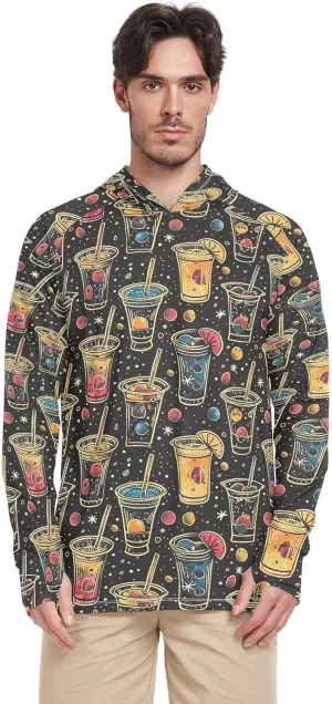 Cosmic Galaxy Drink Mens Sun Protection Hoodie Long Sleeve UPF 50 Mens Sun Shirt Quick-Dry Rash Guard Shirts Beach Hoodies capucha para el sol de hombre