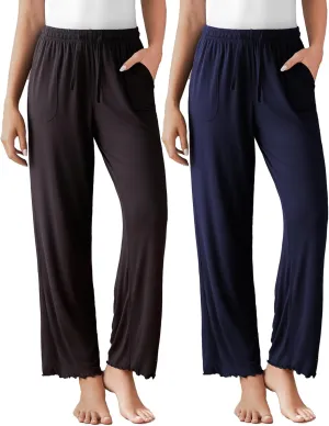 DAVID ARCHY Women Pajama Pants Bamboo Rayon Comfy Cooling Lounge Sleep Flowy Casual Wide Leg Pj Bottom with Pockets 1/2 Pack