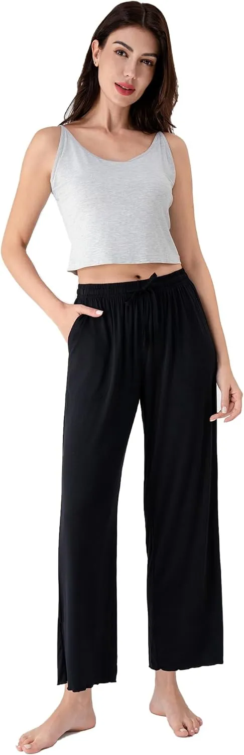 DAVID ARCHY Women Pajama Pants Bamboo Rayon Comfy Cooling Lounge Sleep Flowy Casual Wide Leg Pj Bottom with Pockets 1/2 Pack