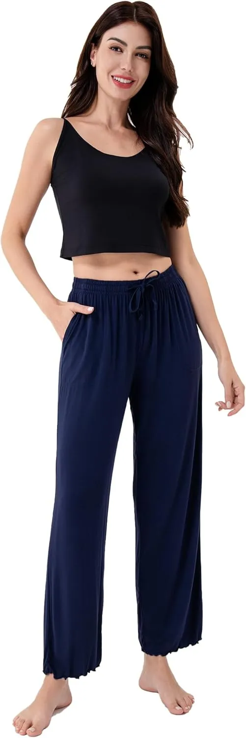 DAVID ARCHY Women Pajama Pants Bamboo Rayon Comfy Cooling Lounge Sleep Flowy Casual Wide Leg Pj Bottom with Pockets 1/2 Pack