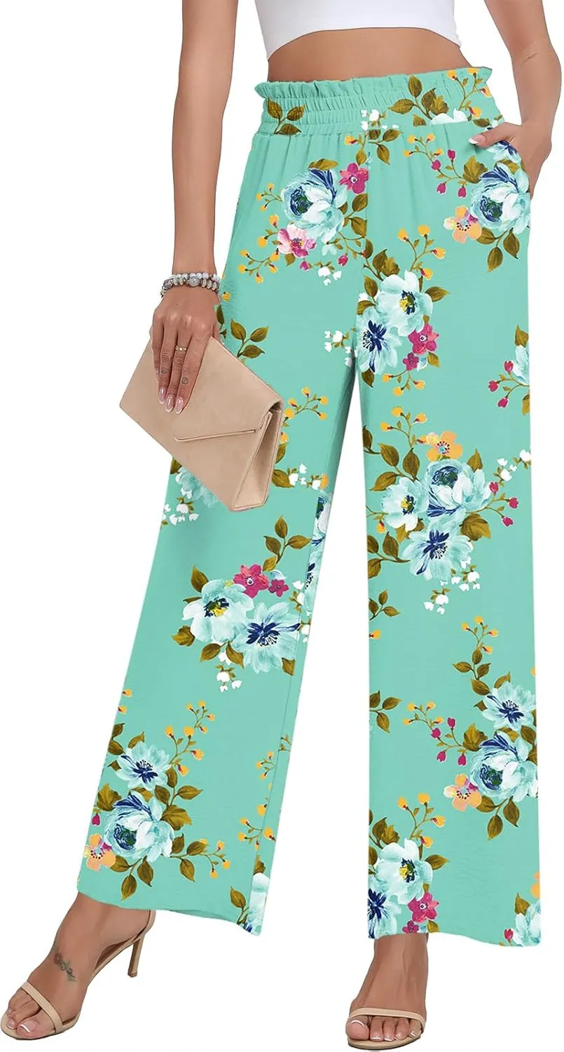 DILIUXING Womens Wide Leg Pants High Waisted Casual Drawstring Trousers Loose Adjustable Pants with Pockets