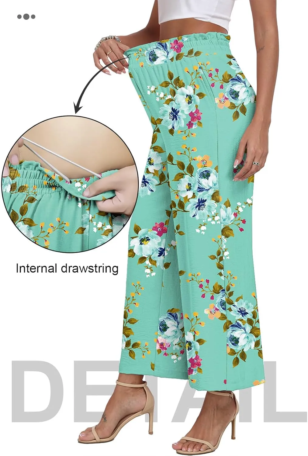 DILIUXING Womens Wide Leg Pants High Waisted Casual Drawstring Trousers Loose Adjustable Pants with Pockets