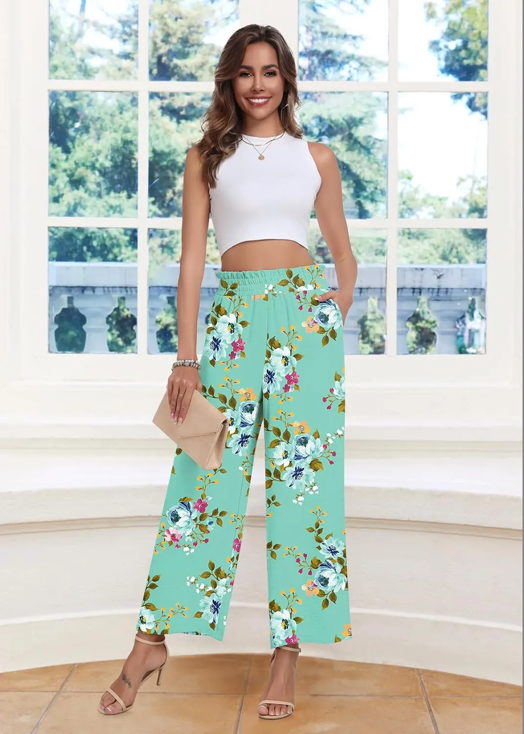 DILIUXING Womens Wide Leg Pants High Waisted Casual Drawstring Trousers Loose Adjustable Pants with Pockets