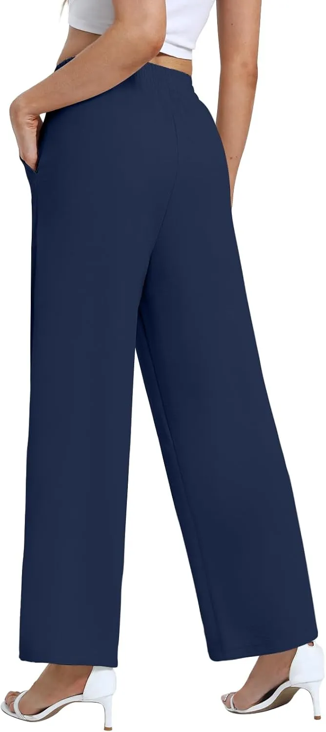 DouBCQ Women's Wide Leg Pants High Waist Flowy Tie Knot Trousers Business Casual Pants with Pockets