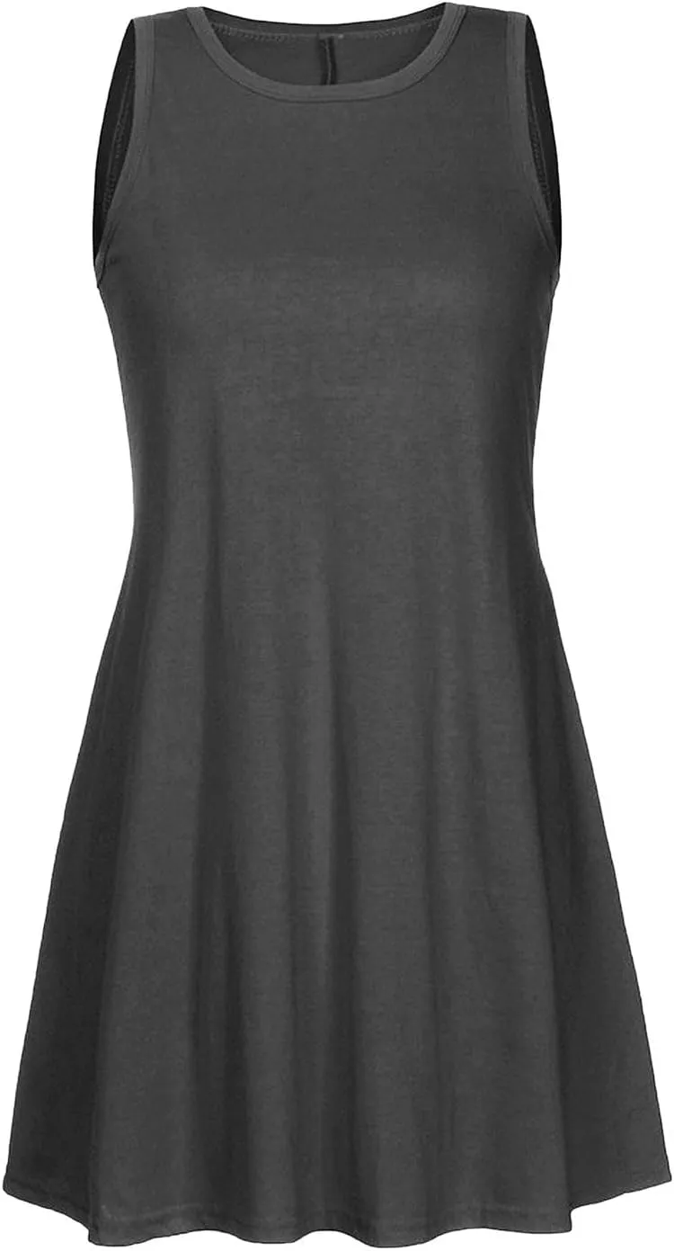 Dresses for Women Summer Sleeveless Casual Dress Solid Crewneck Sundresses Loose Midi Beach Clothes with Pocket