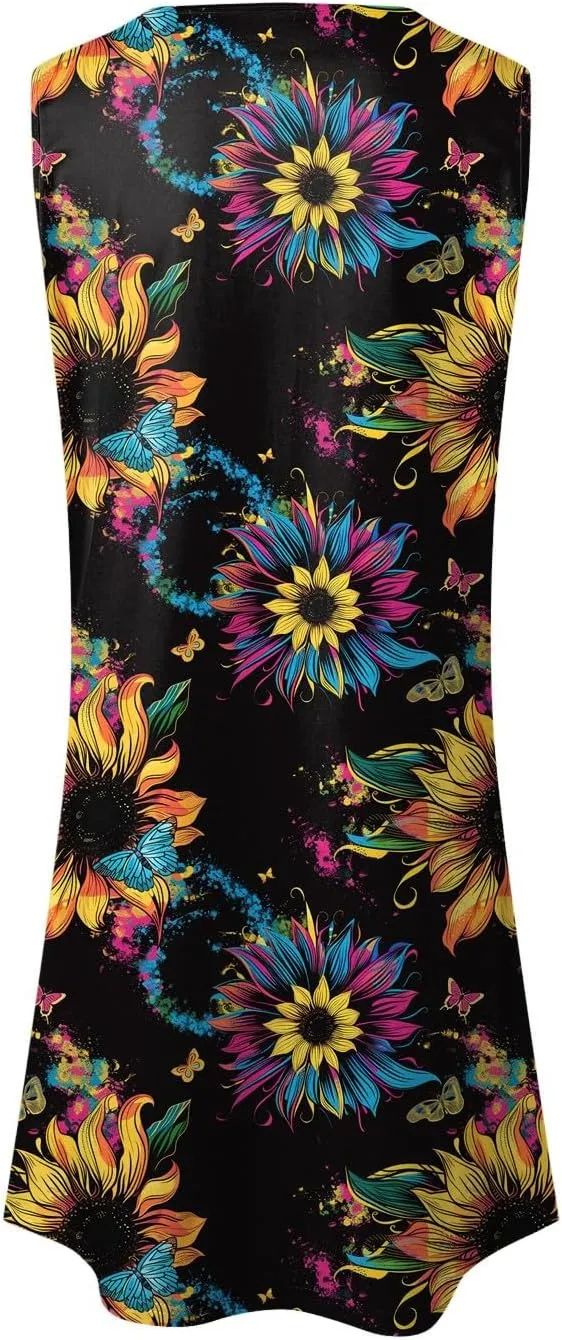 Eduavar Mini Dresses for Women Summer Floral Dress for Women Plus Size Tank Dress Floral Print Sleeveless V Neck Mini Dress