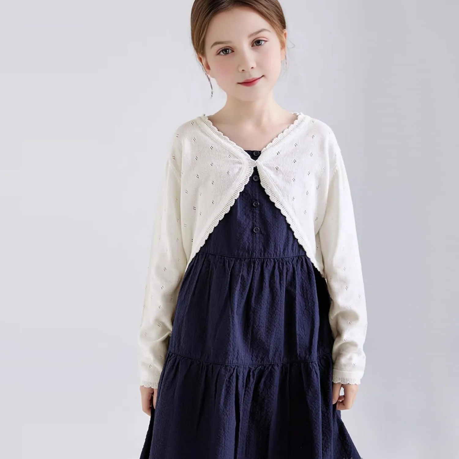Girls Cardigan, Girls Bolero Shrug Sweater, Kids Knit Hollow Out Long Sleeve, Button Cover Up Cropped Tops