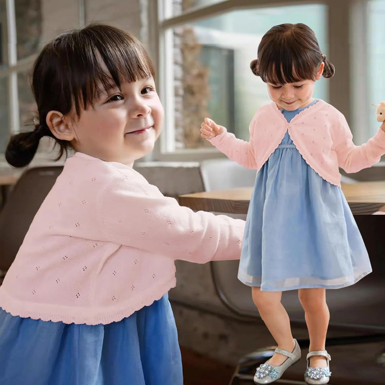 Girls Cardigan, Girls Bolero Shrug Sweater, Kids Knit Hollow Out Long Sleeve, Button Cover Up Cropped Tops