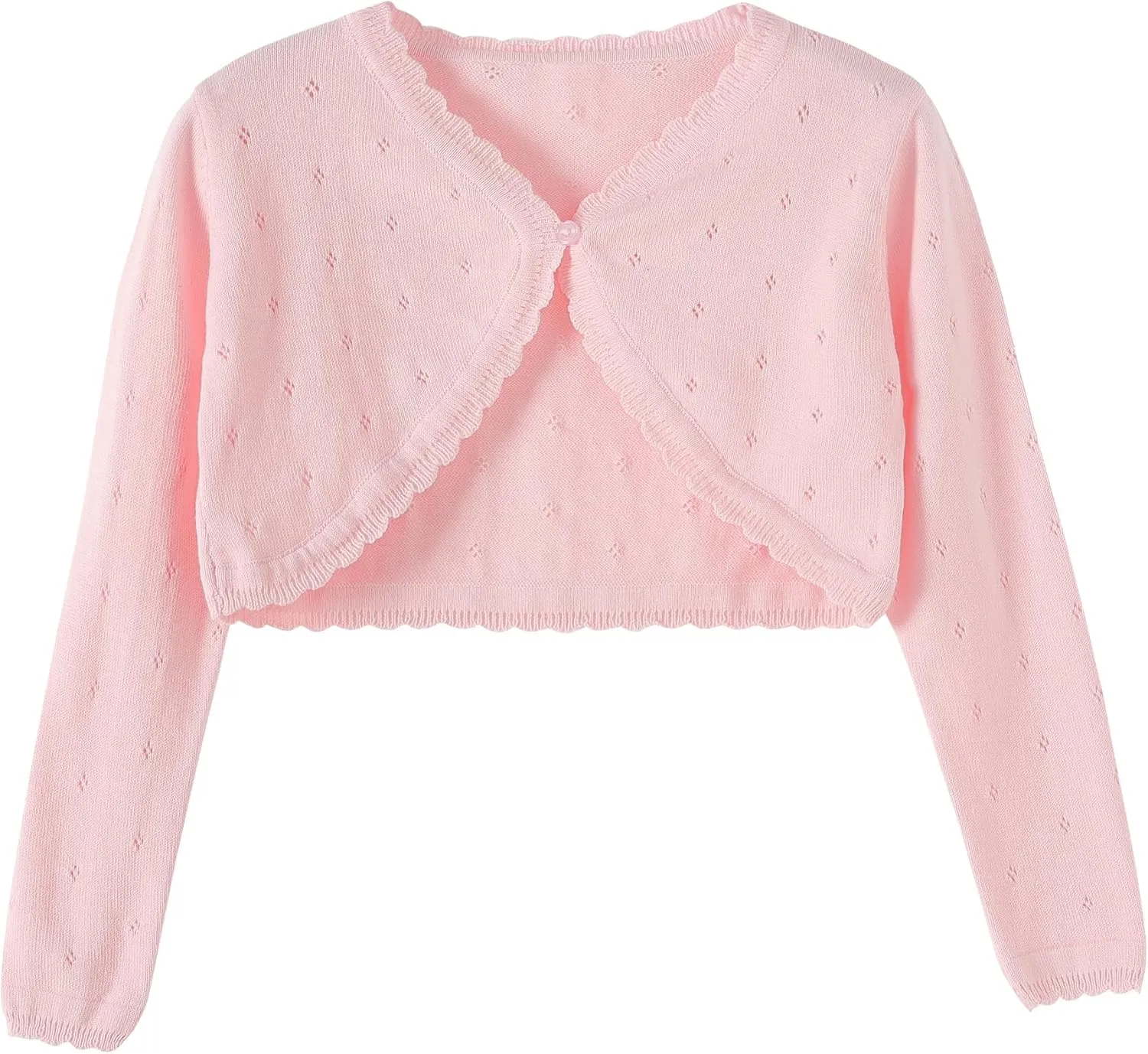 Girls Cardigan, Girls Bolero Shrug Sweater, Kids Knit Hollow Out Long Sleeve, Button Cover Up Cropped Tops