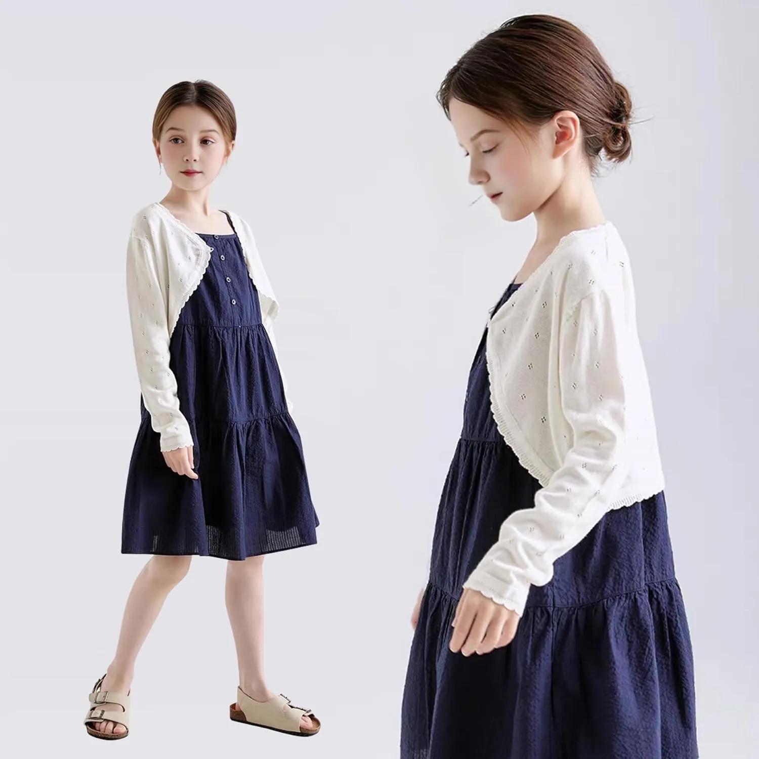 Girls Cardigan, Girls Bolero Shrug Sweater, Kids Knit Hollow Out Long Sleeve, Button Cover Up Cropped Tops