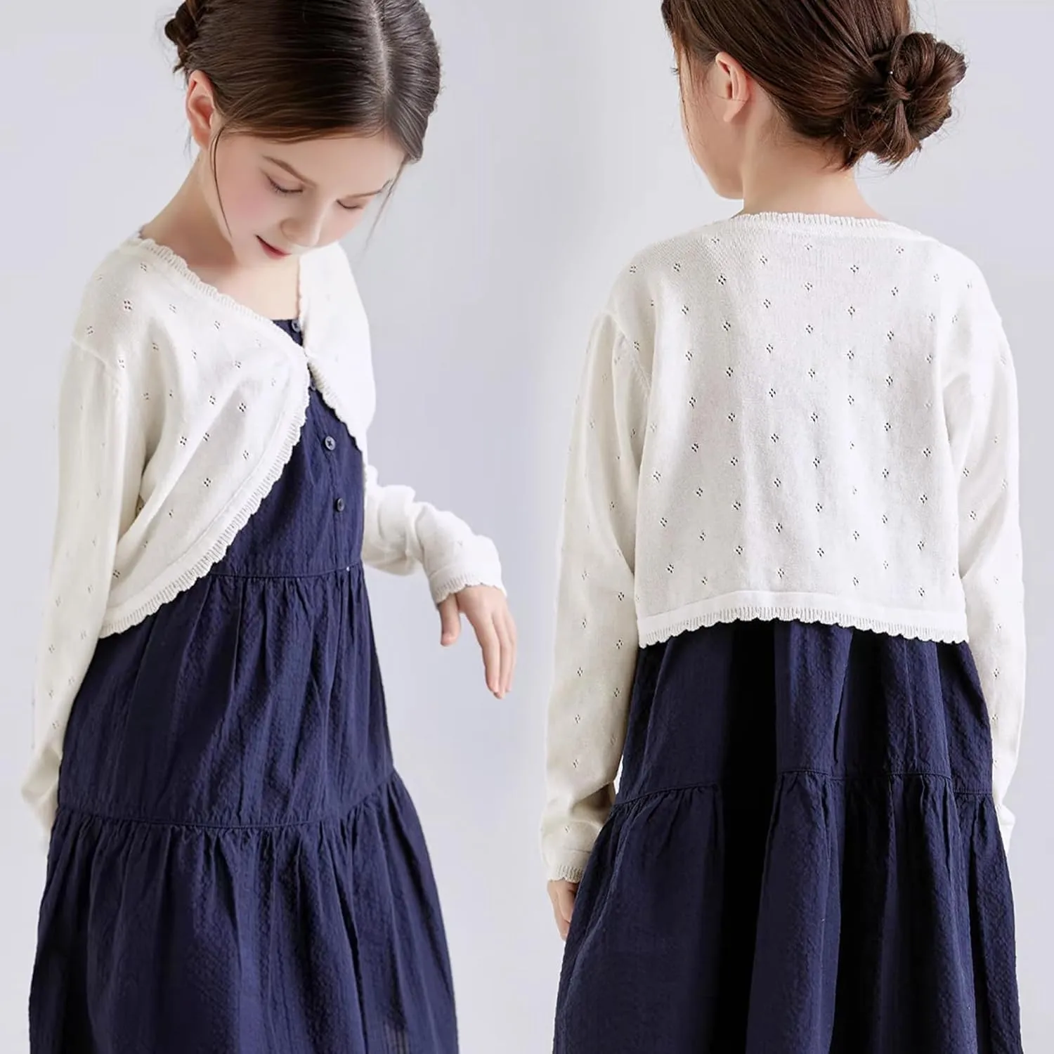 Girls Cardigan, Girls Bolero Shrug Sweater, Kids Knit Hollow Out Long Sleeve, Button Cover Up Cropped Tops