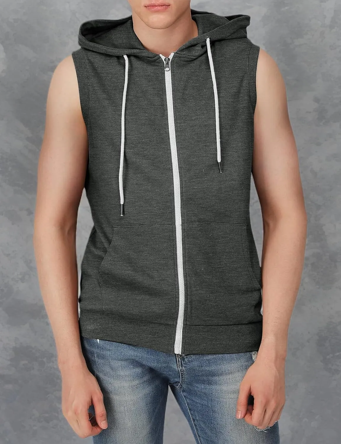 H2H Mens Casual Slim Fit Zip-up Sleeveless Hoodie Lightweight Workout Tank Tops Gym Hoodies