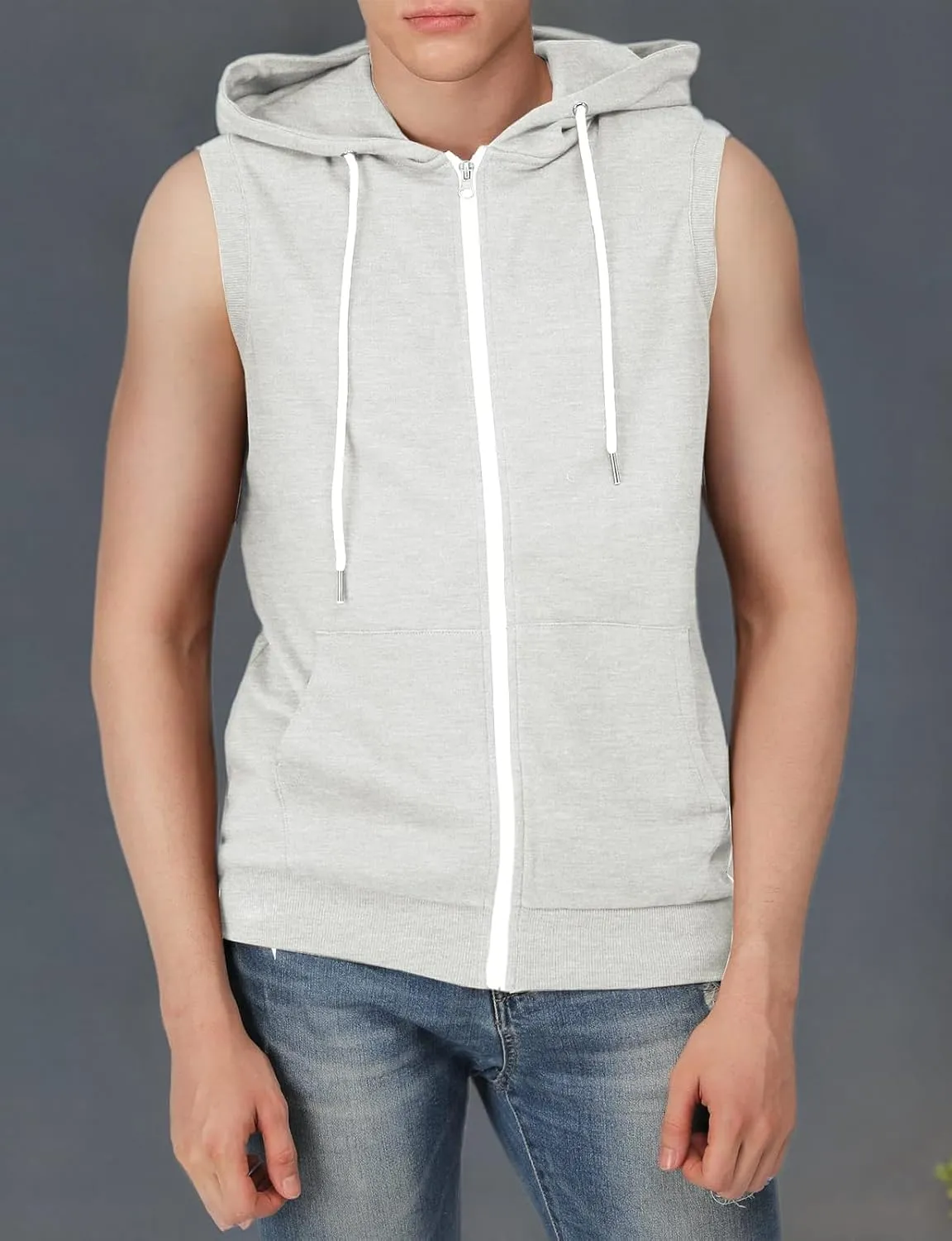 H2H Mens Casual Slim Fit Zip-up Sleeveless Hoodie Lightweight Workout Tank Tops Gym Hoodies