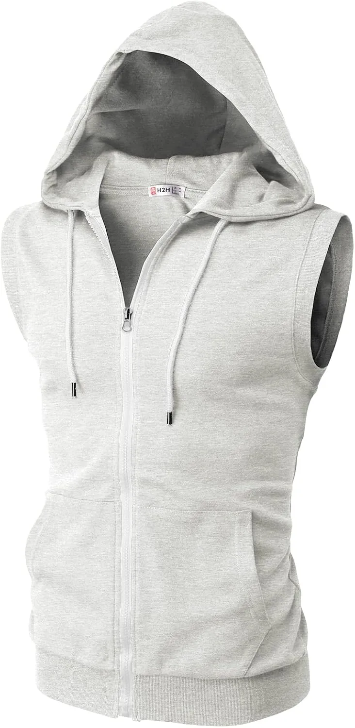 H2H Mens Casual Slim Fit Zip-up Sleeveless Hoodie Lightweight Workout Tank Tops Gym Hoodies