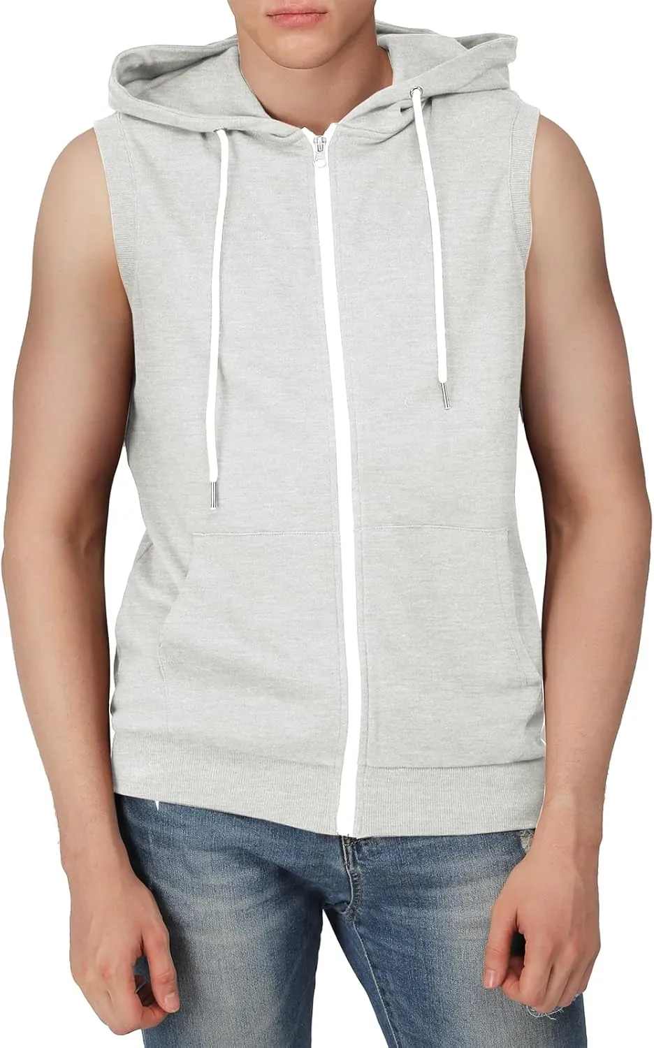 H2H Mens Casual Slim Fit Zip-up Sleeveless Hoodie Lightweight Workout Tank Tops Gym Hoodies