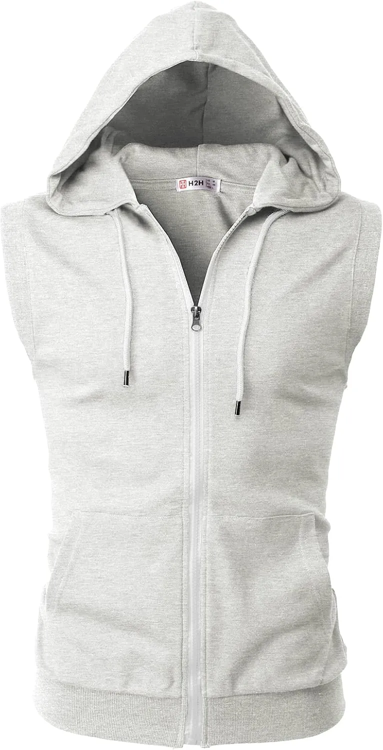H2H Mens Casual Slim Fit Zip-up Sleeveless Hoodie Lightweight Workout Tank Tops Gym Hoodies