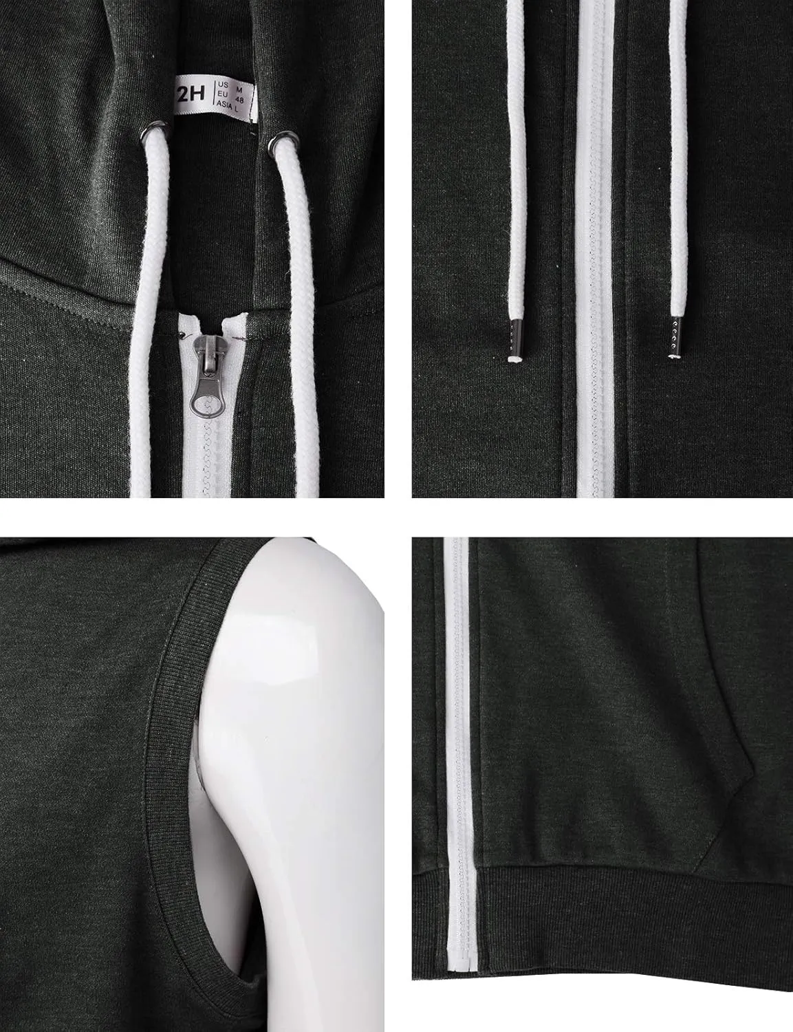 H2H Mens Casual Slim Fit Zip-up Sleeveless Hoodie Lightweight Workout Tank Tops Gym Hoodies