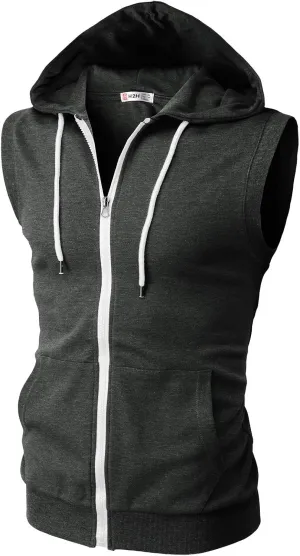 H2H Mens Casual Slim Fit Zip-up Sleeveless Hoodie Lightweight Workout Tank Tops Gym Hoodies
