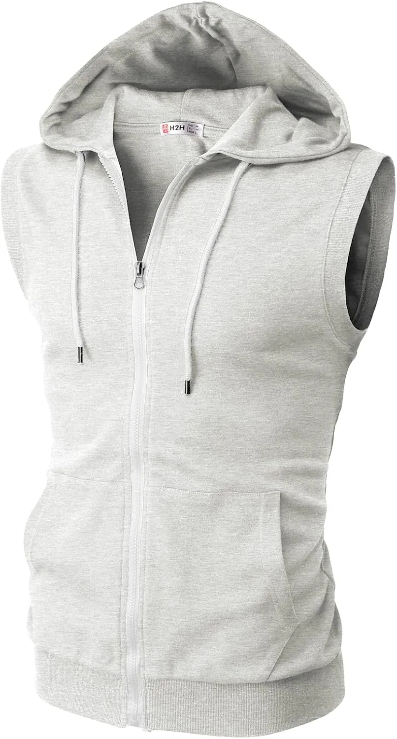 H2H Mens Casual Slim Fit Zip-up Sleeveless Hoodie Lightweight Workout Tank Tops Gym Hoodies
