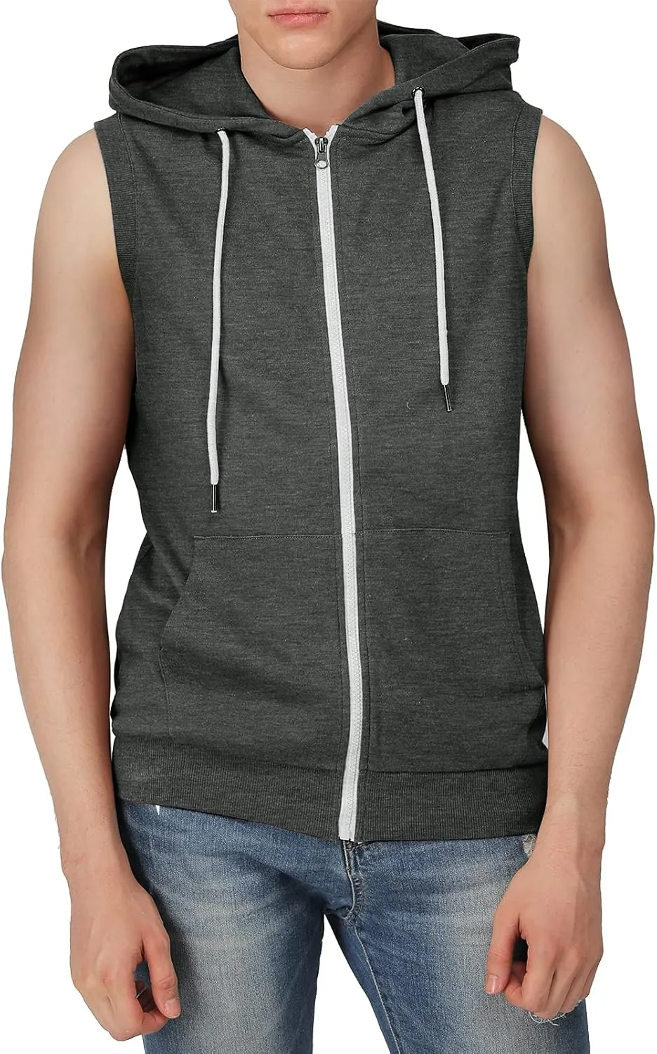 H2H Mens Casual Slim Fit Zip-up Sleeveless Hoodie Lightweight Workout Tank Tops Gym Hoodies