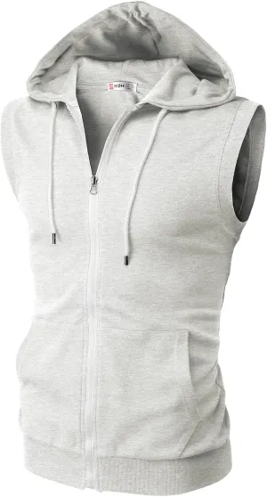 H2H Mens Casual Slim Fit Zip-up Sleeveless Hoodie Lightweight Workout Tank Tops Gym Hoodies
