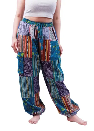 Handmade Patchwork Mushroom Style Pants from Nepal Cotton Boho Hippie Trousers (XL)