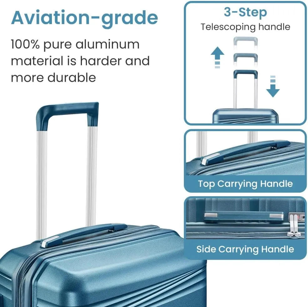 Hard Shell Luggage Set, Expandable Suitcase Set with Spinner Wheels, Lightweight Travel Luggage 4 Piece Set with TSA Lock, 14in 20in 24in 28in (Peacock Blue)