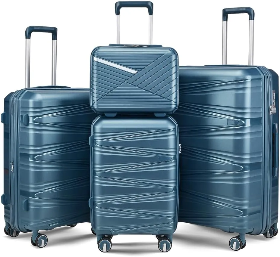Hard Shell Luggage Set, Expandable Suitcase Set with Spinner Wheels, Lightweight Travel Luggage 4 Piece Set with TSA Lock, 14in 20in 24in 28in (Peacock Blue)