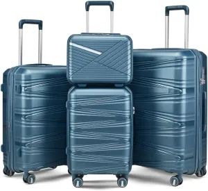 Hard Shell Luggage Set, Expandable Suitcase Set with Spinner Wheels, Lightweight Travel Luggage 4 Piece Set with TSA Lock, 14in 20in 24in 28in (Peacock Blue)