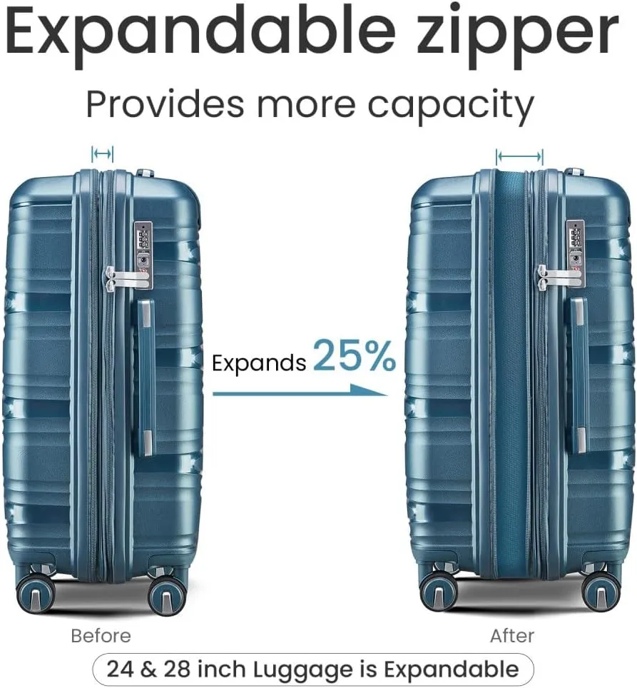 Hard Shell Luggage Set, Expandable Suitcase Set with Spinner Wheels, Lightweight Travel Luggage 4 Piece Set with TSA Lock, 14in 20in 24in 28in (Peacock Blue)