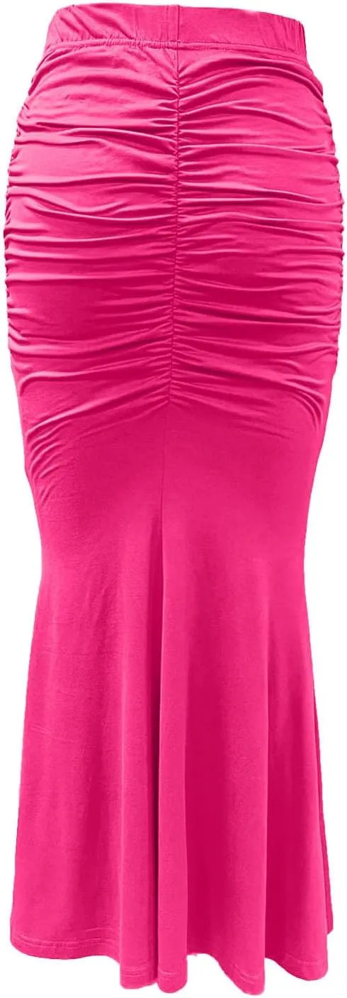 HGps8w Women's Fitted Mermaid Skirt 2025 Summer Sexy Ruched High Waisted Maxi Long Bodycon Going Out Club Skirts
