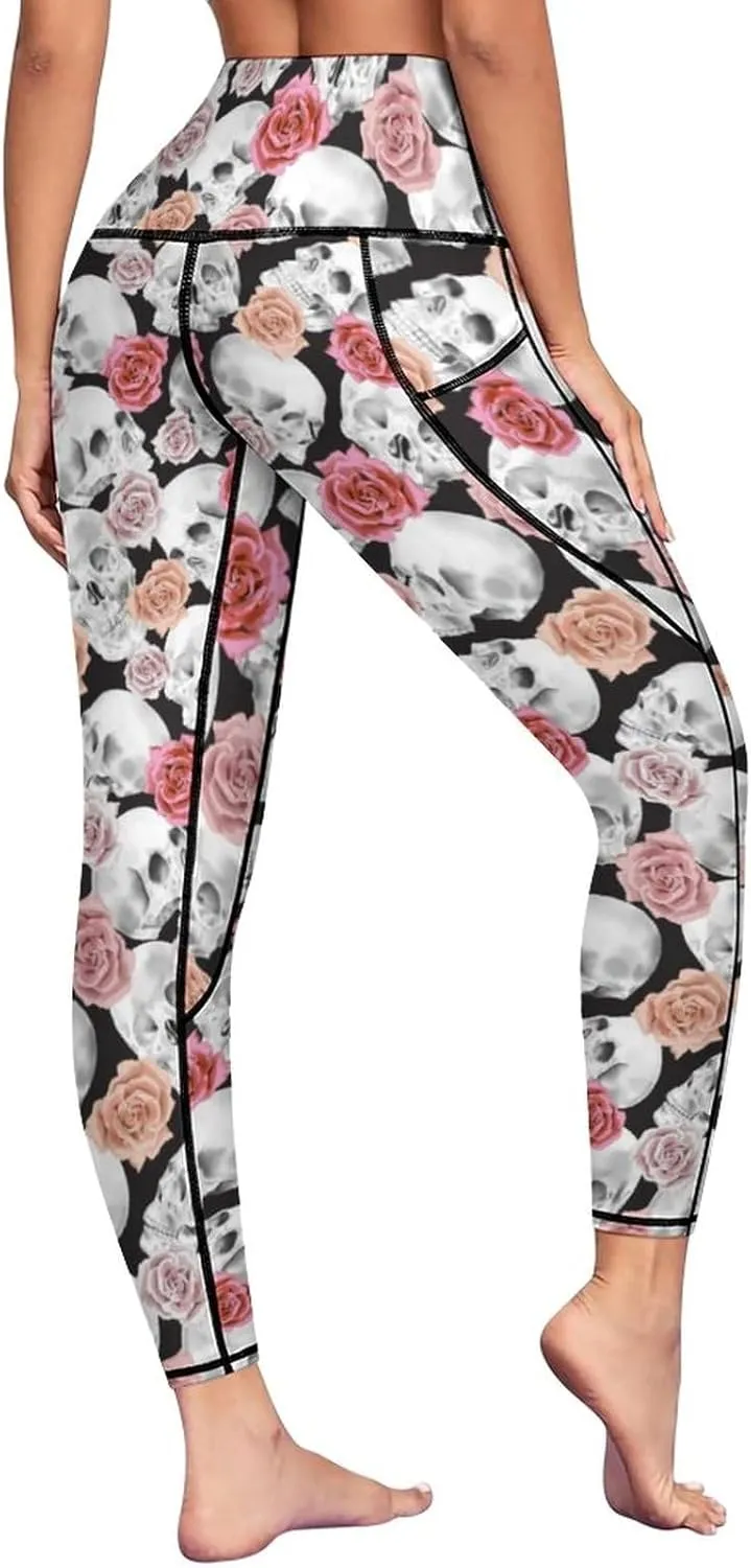 High Waist Yoga Pants with Pockets Tummy Control Workout Running 4 Way Stretch Yoga Leggings for Girls Women
