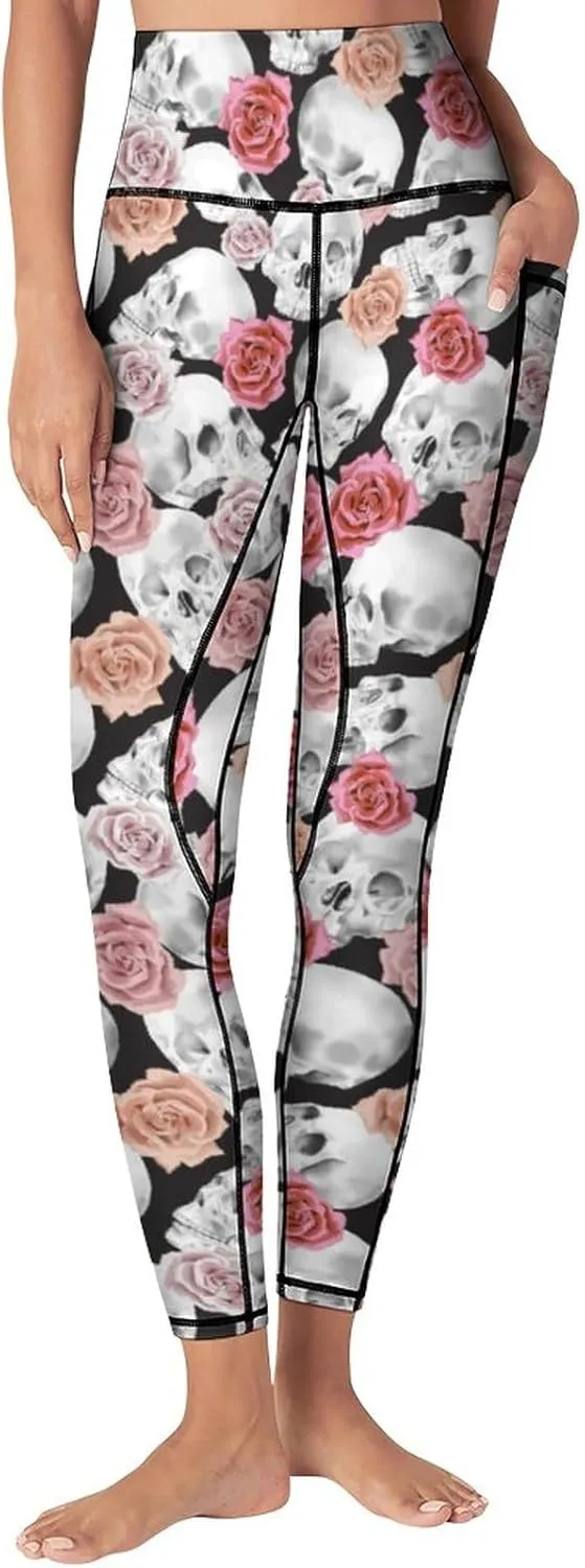 High Waist Yoga Pants with Pockets Tummy Control Workout Running 4 Way Stretch Yoga Leggings for Girls Women