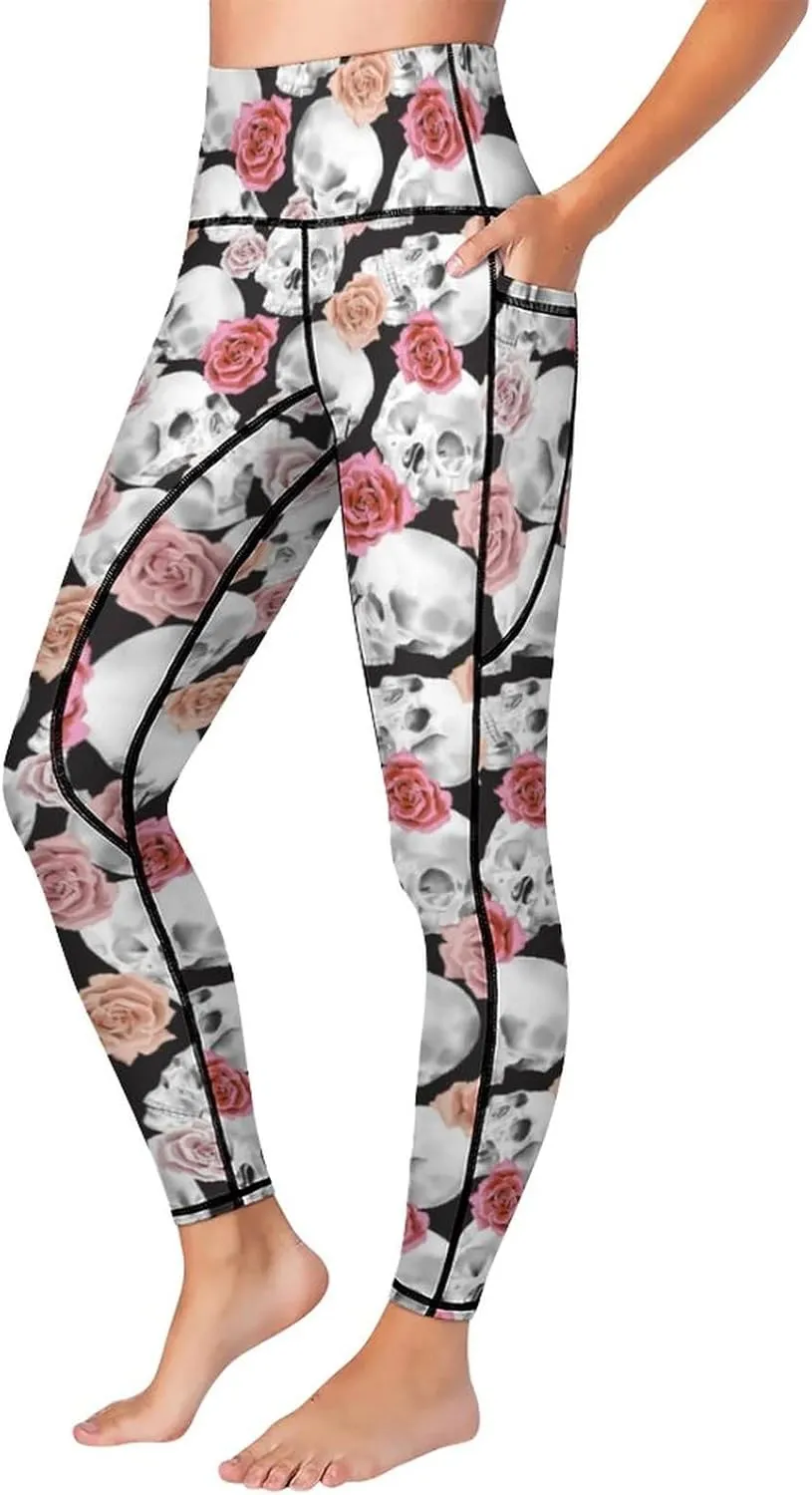 High Waist Yoga Pants with Pockets Tummy Control Workout Running 4 Way Stretch Yoga Leggings for Girls Women