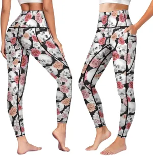 High Waist Yoga Pants with Pockets Tummy Control Workout Running 4 Way Stretch Yoga Leggings for Girls Women