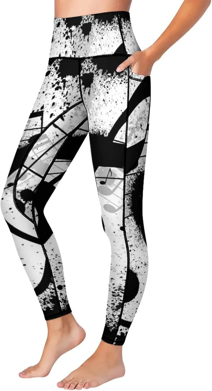 High Waist Yoga Pants with Pockets Tummy Control Workout Running 4 Way Stretch Yoga Leggings for Girls Women